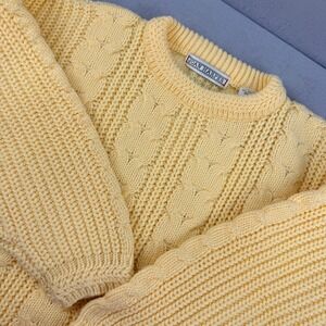 Vintage Joan Harper Pastel Yellow Cable Knit Chunky Sweater Small Fisherman 80s